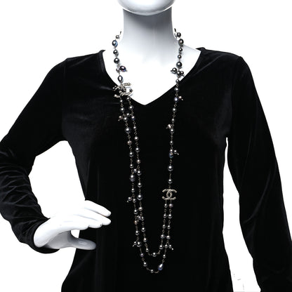 Chanel Ruthenium Crystal Pearl CC Necklace Grey 2 of 5