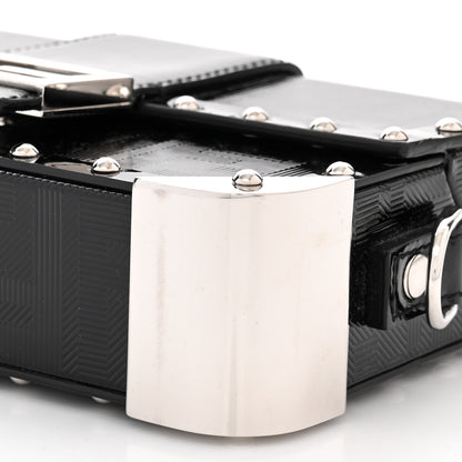 Fendi Vitello King Patent FF Lines Embossed Studded Mini Baguette Trunk Black 10 of 10