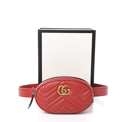 Gucci Calfskin Matelasse GG Marmont Belt Bag 85 34 Hibiscus Red 9 of 9