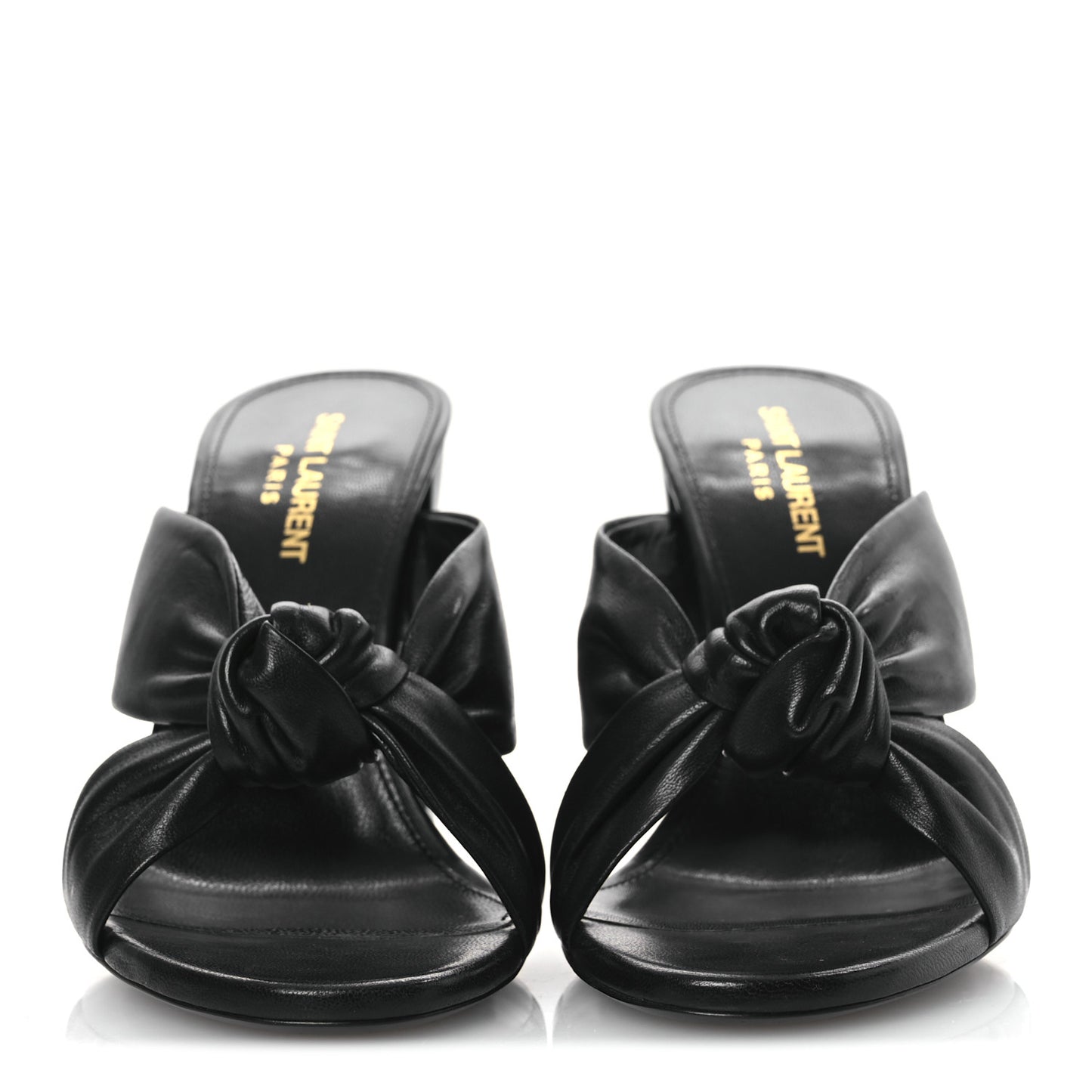 Calfskin Bianca Knotted Mule Sandals 37 Black