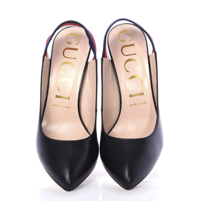 Gucci Malaga Kid Web Sylvie High Heel Slingback Pumps 39 Black 6 of 11