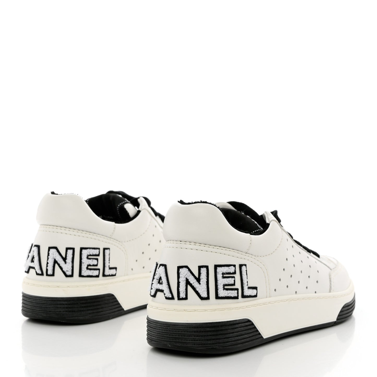 Calfskin Womens Logo Sneakers 37.5 White Black