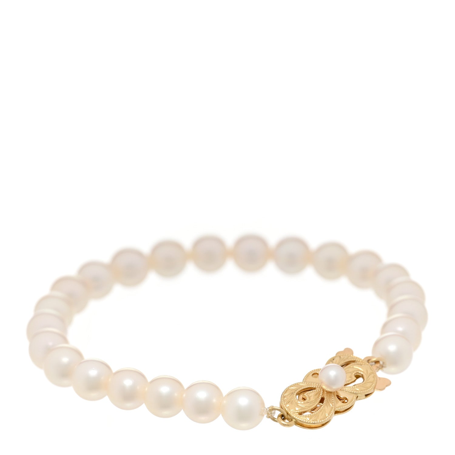 Mikimoto 18K Yellow Gold Akoya Cultured Pearl 6-6.5mm Strand Bracelet 1 of 3