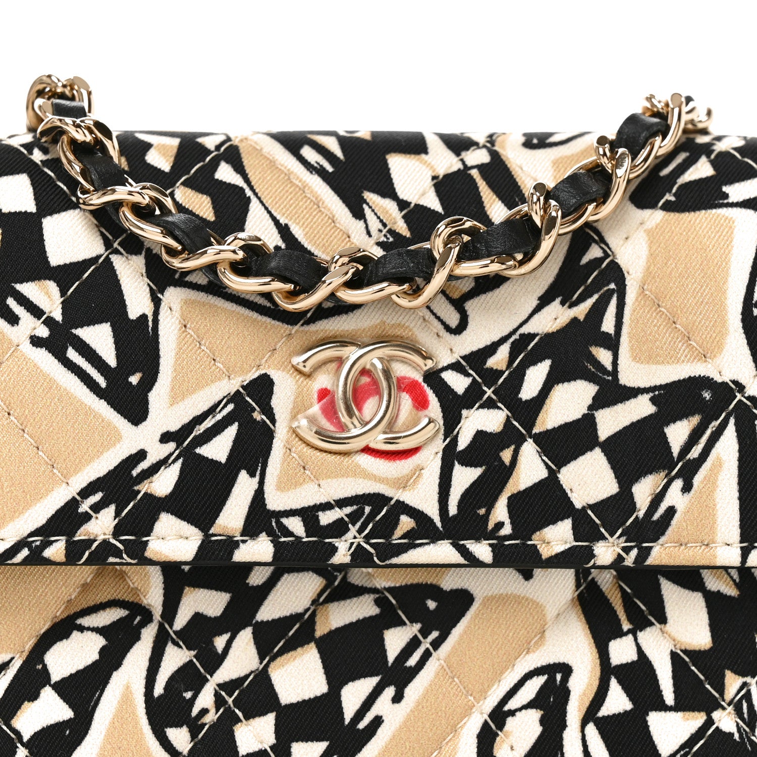 Chanel Canvas Check Flag Printed CC Clutch With Chain Beige Multicolor Beige Multicolor 8 of 10