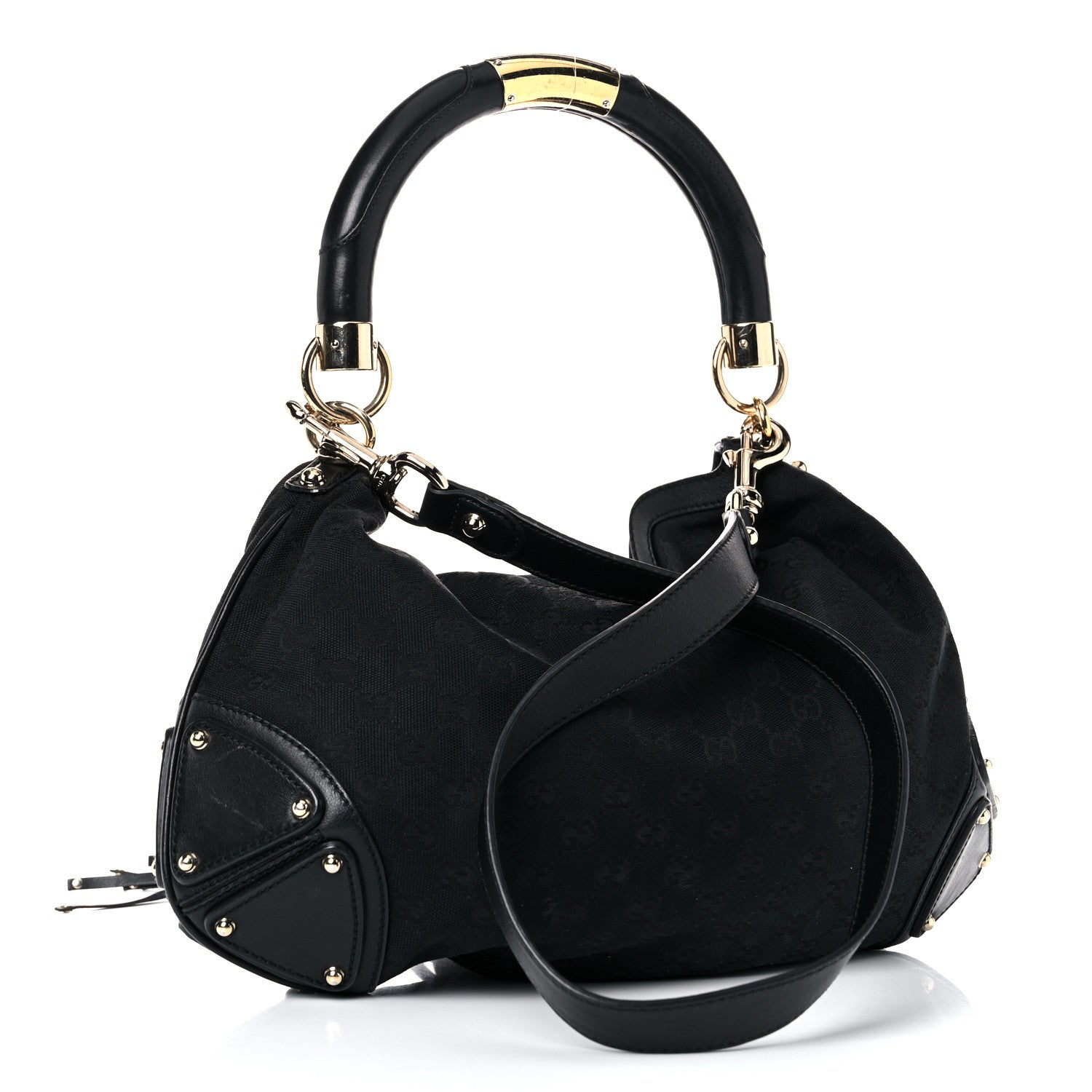 Gucci Monogram Medium Indy Top Handle Hobo Black 3 of 14