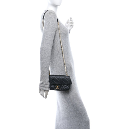 Chanel Calfskin Quilted Mini Rectangular Crystal Pearls Chain Flap Black 2 of 11