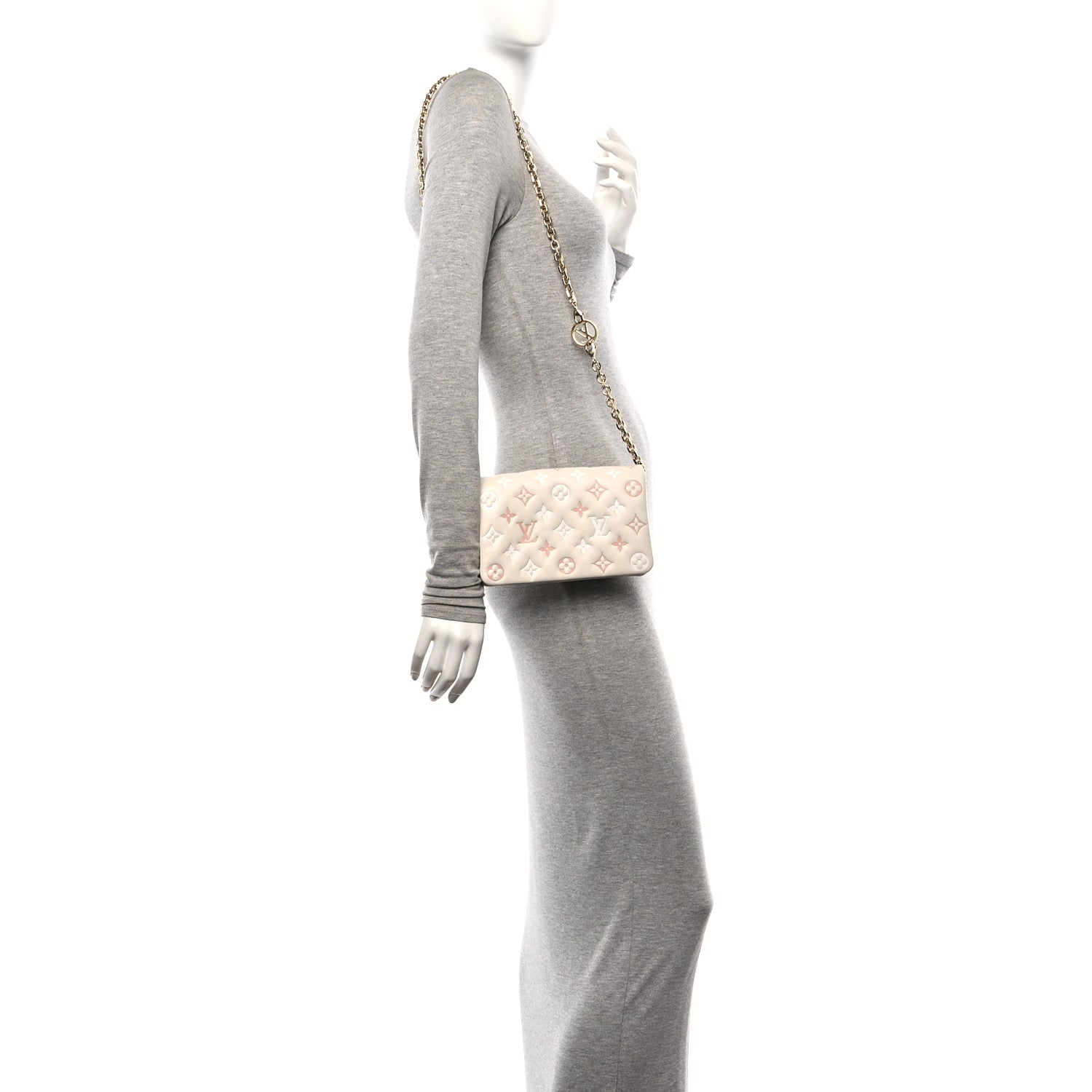 Louis Vuitton Lambskin Embossed Monogram Pochette Coussin Natural Cream 2 of 10