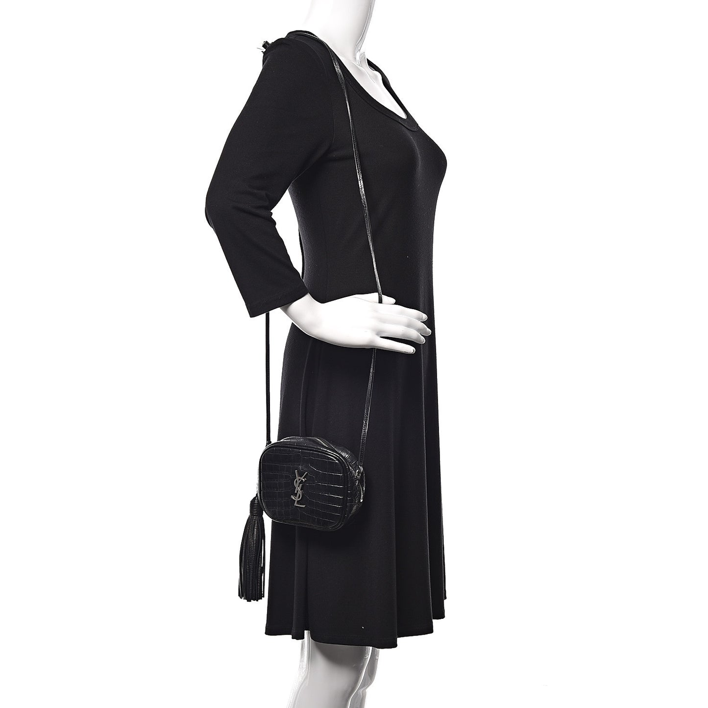 Calfskin Crocodile Embossed Monogram Blogger Bag Black