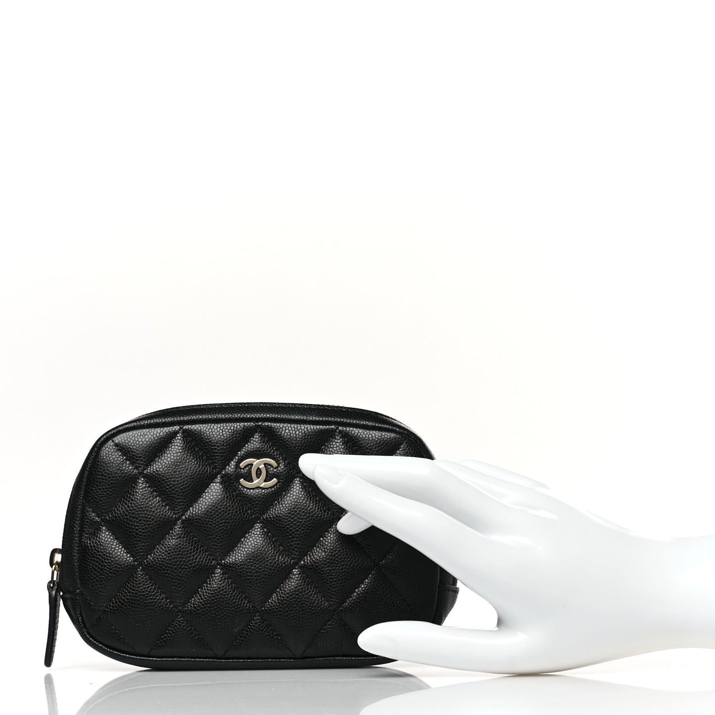 Caviar Quilted Small Curvy Pouch Cosmetic Case Black