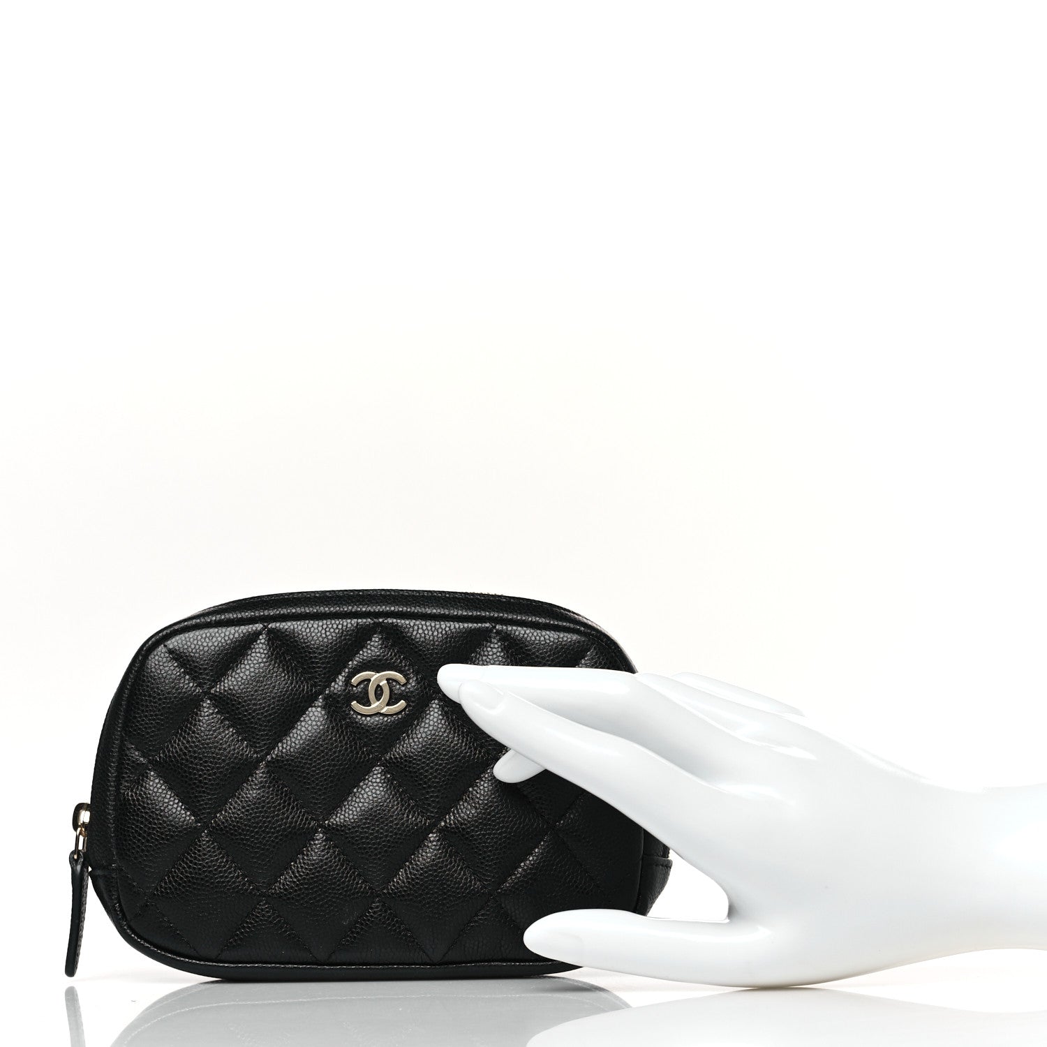 Chanel Caviar Quilted Small Curvy Pouch Cosmetic Case Black 2 of 10