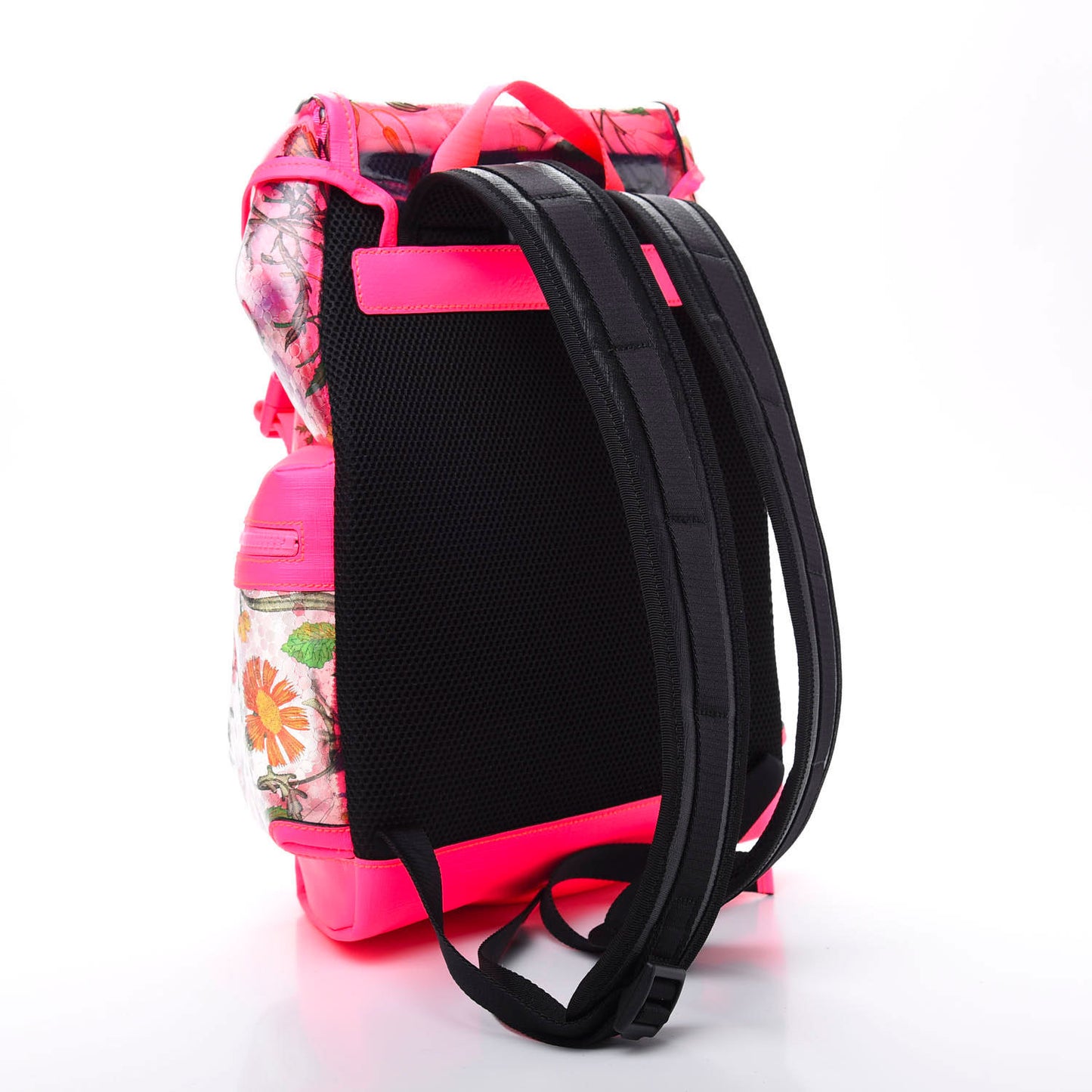 PVC Floral Double Buckle Backpack Fuchsia
