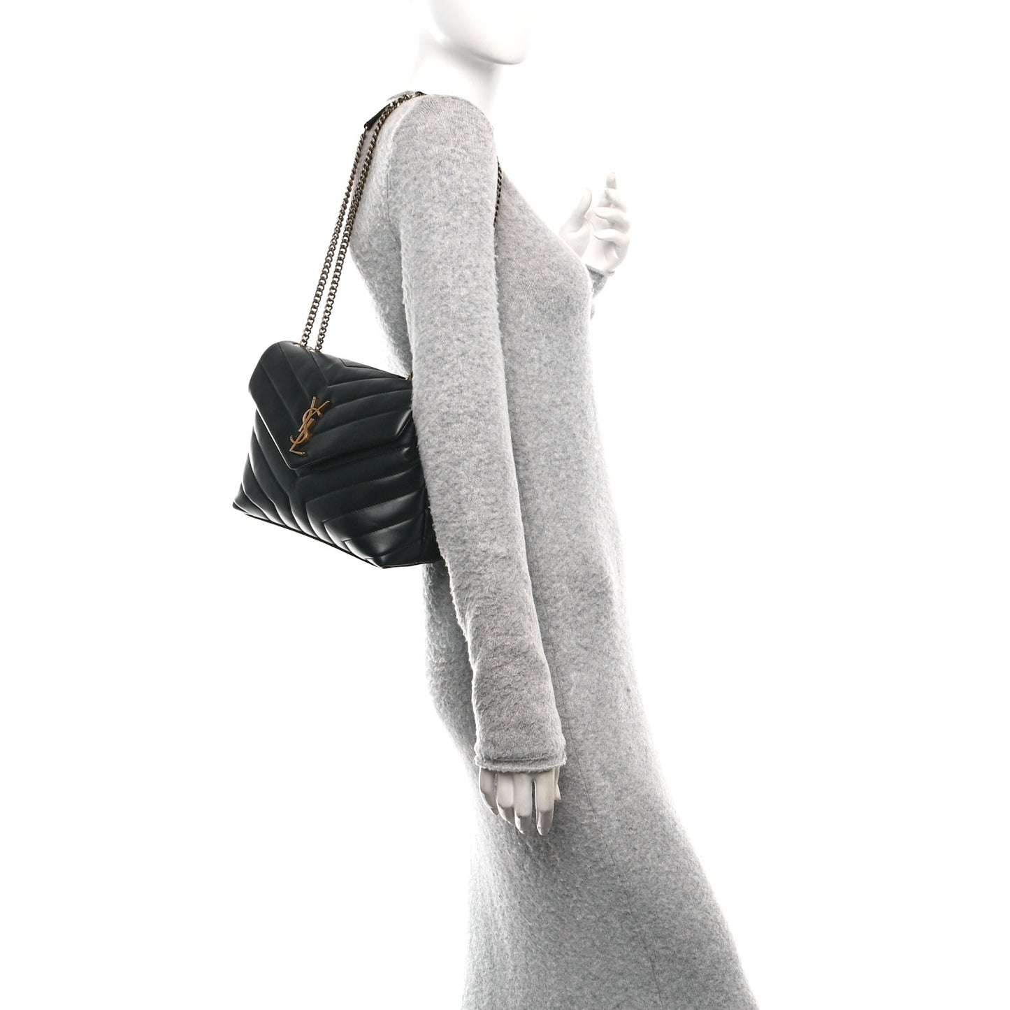 Calfskin Y Quilted Monogram Small Loulou Chain Satchel Black