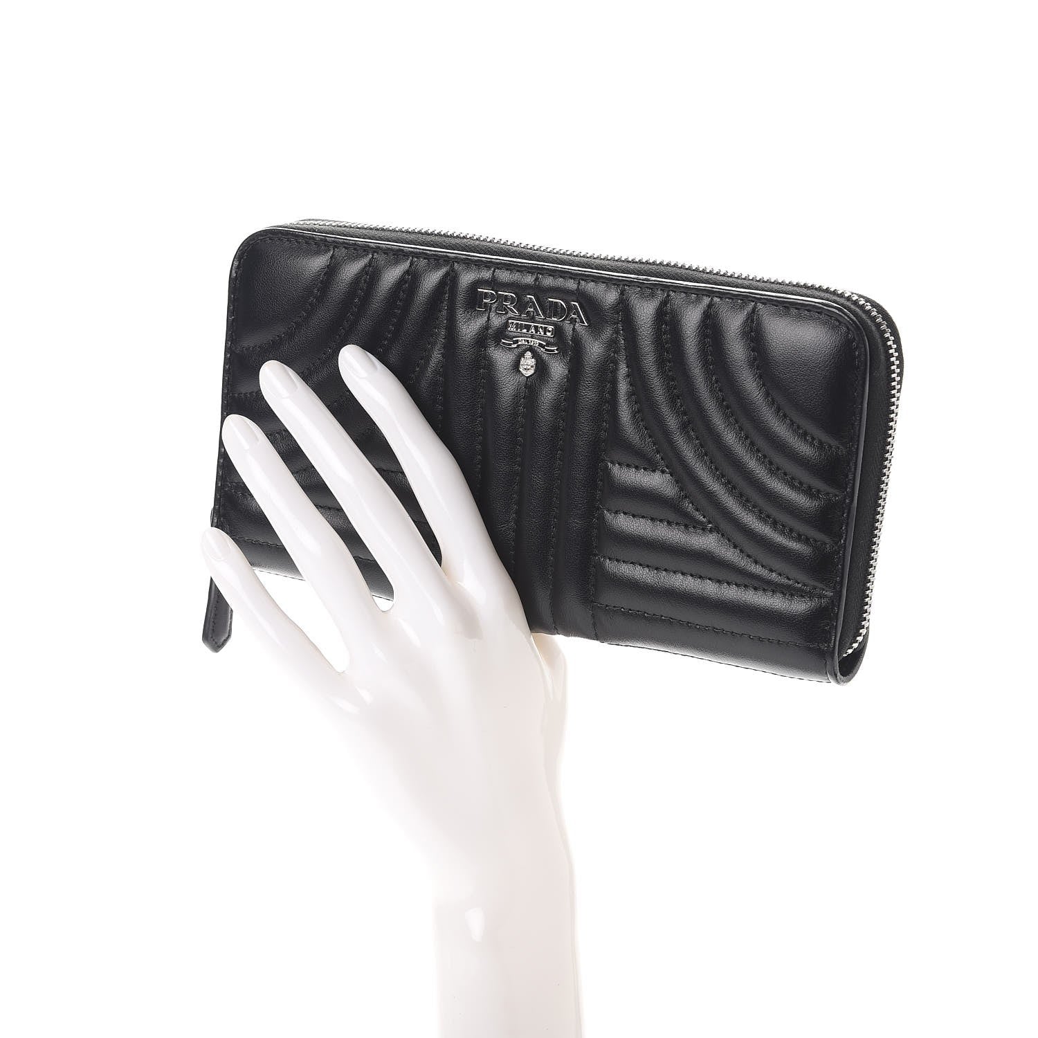 Prada Soft Calfskin Diagramme Zip Around Wallet Black 2 of 8