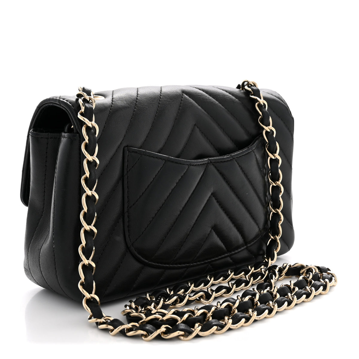 Lambskin Chevron Quilted Mini Rectangular Flap Black