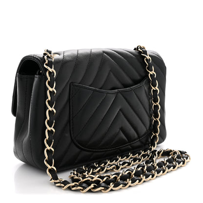 Chanel Lambskin Chevron Quilted Mini Rectangular Flap Black 3 of 13