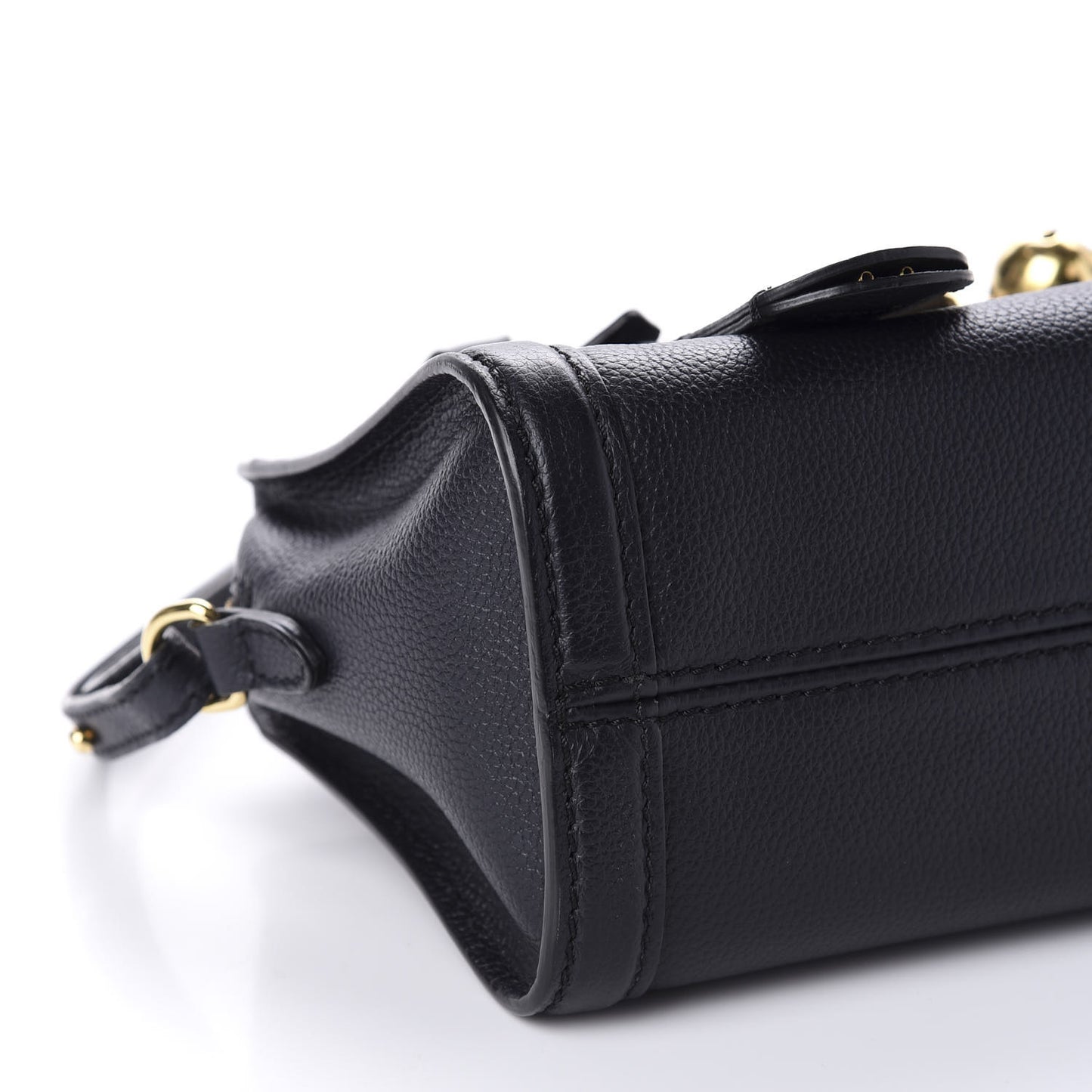 Pebbled Calfskin Mini Padlock Tote Black