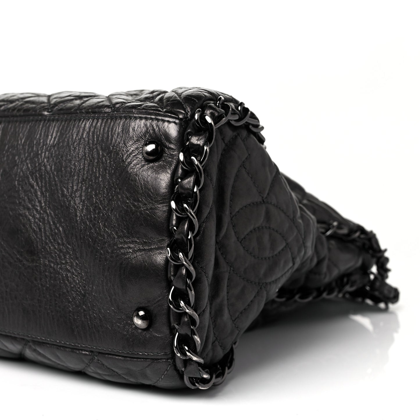 Metallic Calfskin Quilted Large Chain Me Hobo Dark Grey