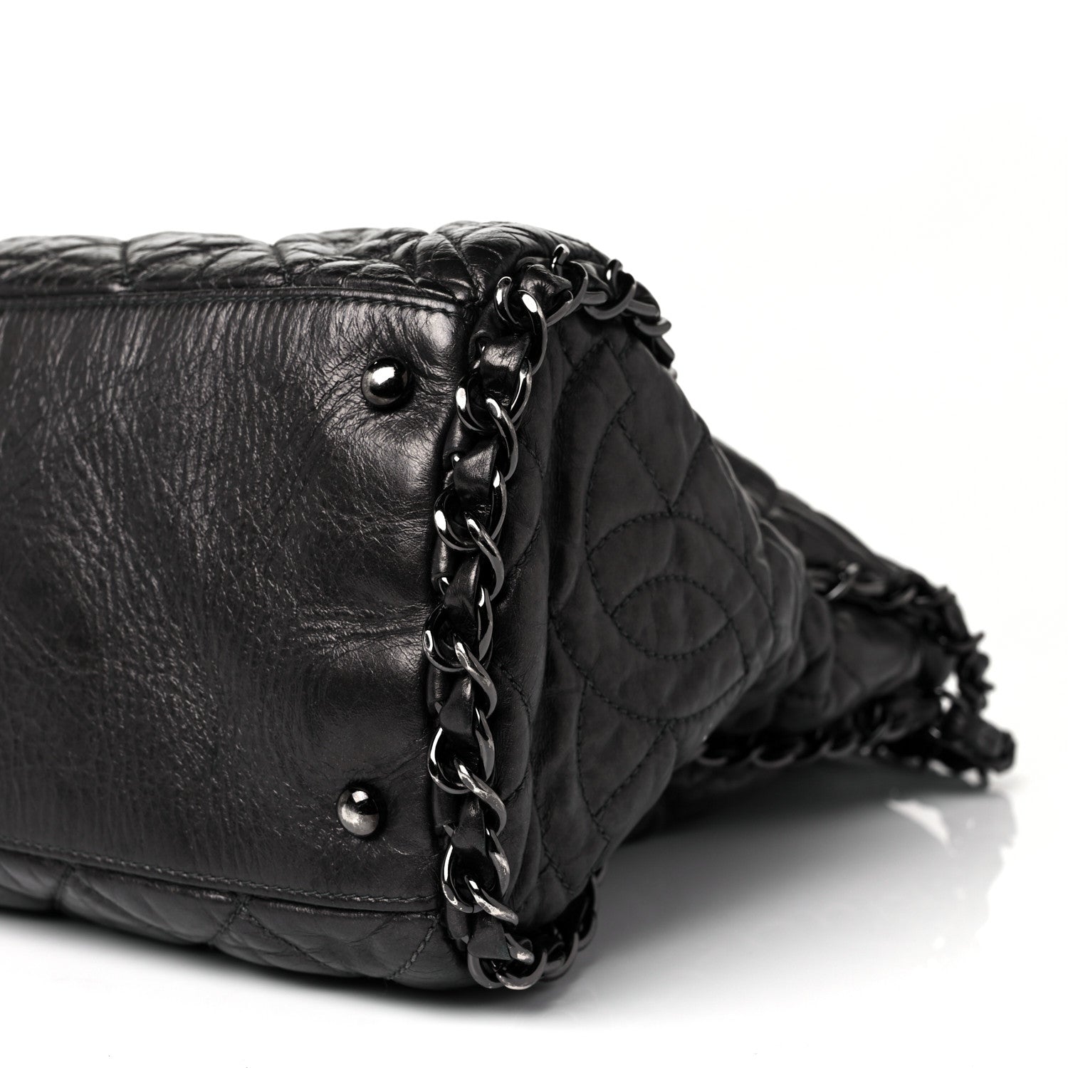 Chanel Metallic Calfskin Quilted Large Chain Me Hobo Dark Grey 6 of 8