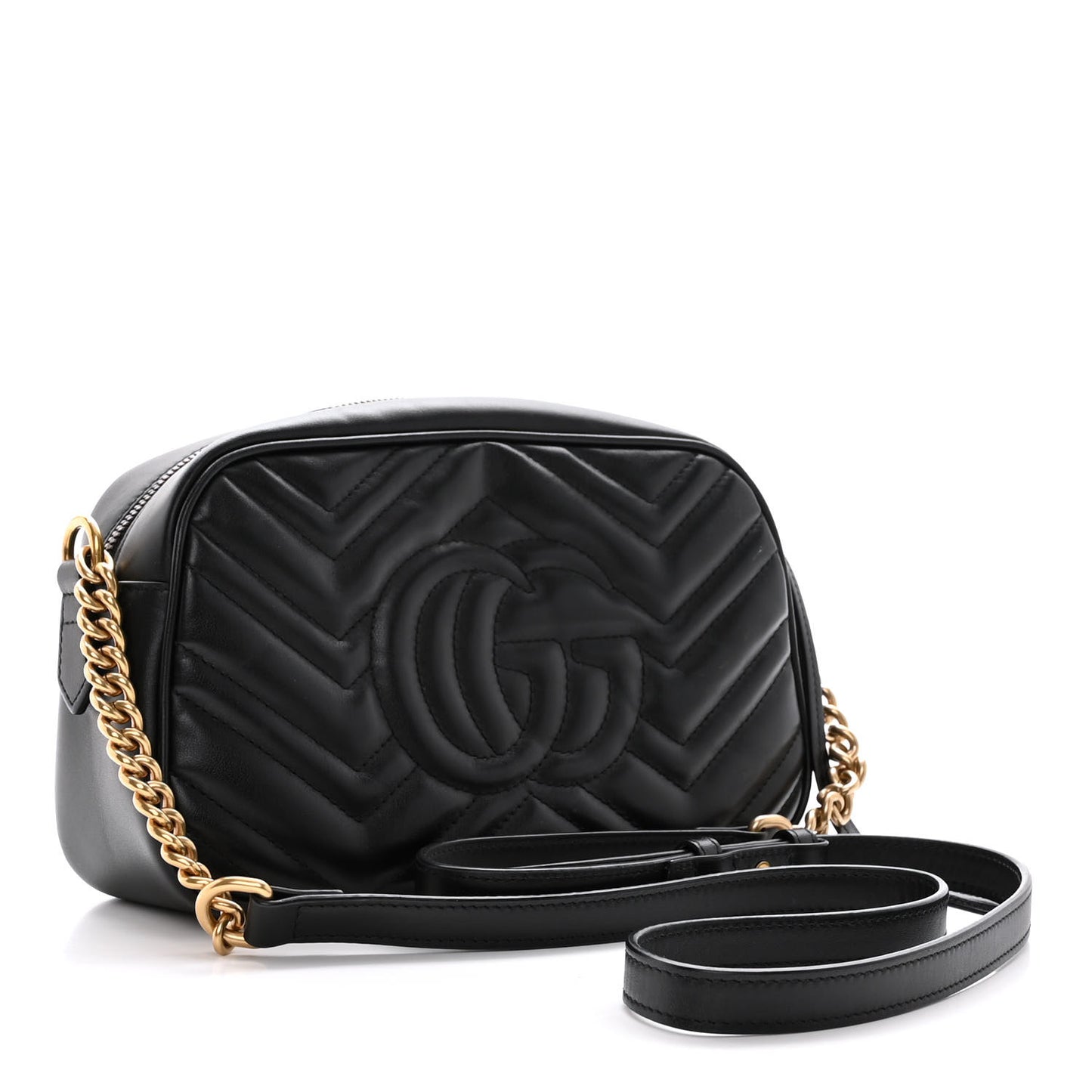 Calfskin Matelasse Small GG Marmont Chain Shoulder Bag Black