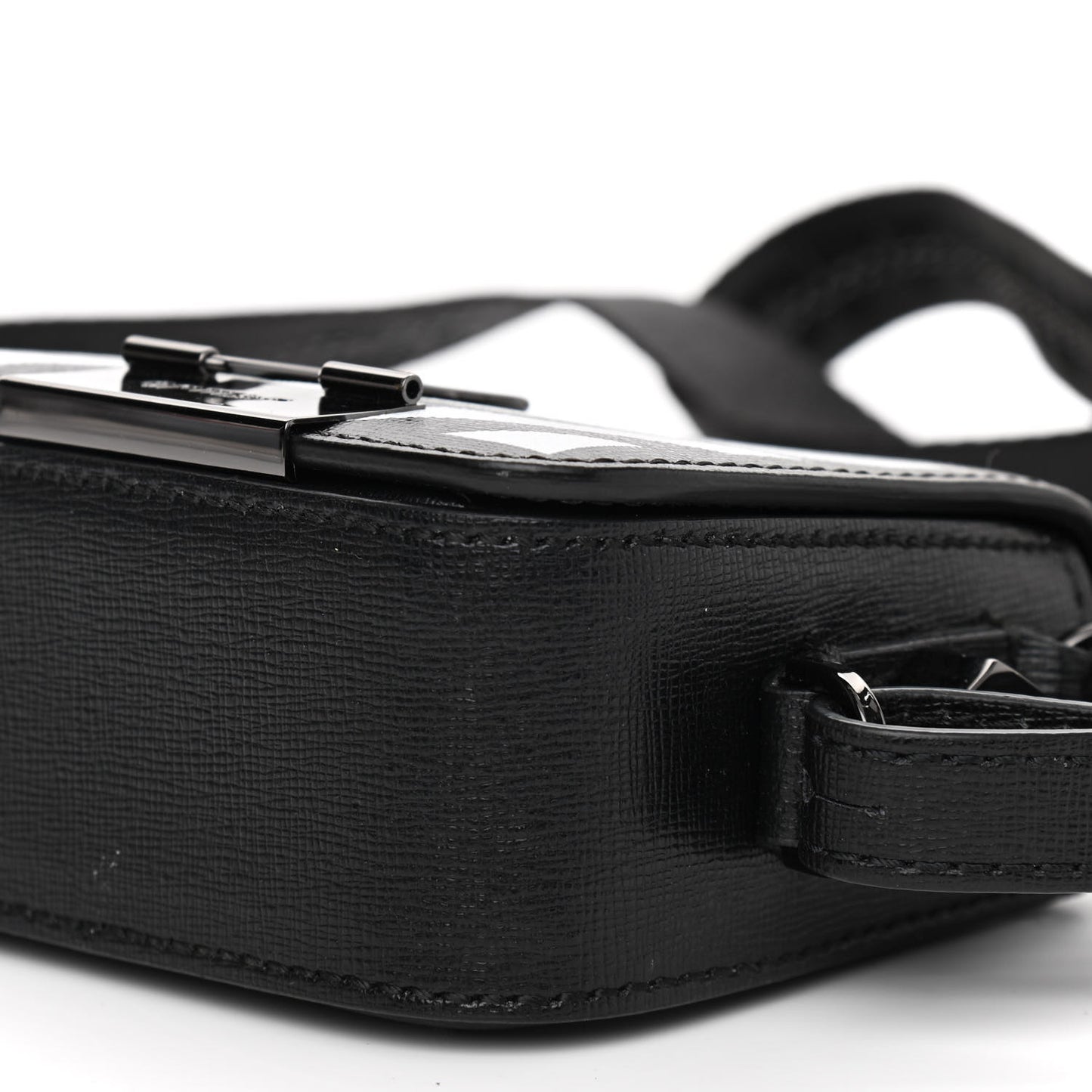 Saffiano Striped Baby Flap Black White