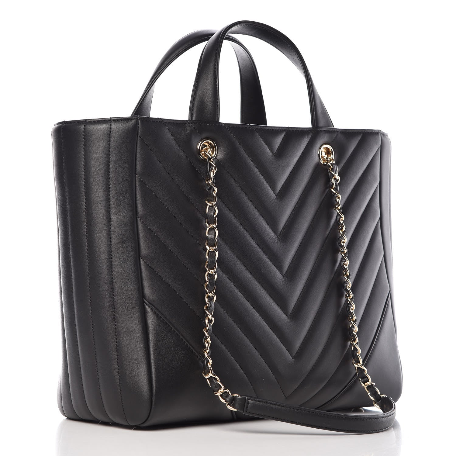 Chanel Calfskin Chevron Quilted Statement Shopping Tote Black 3 of 10