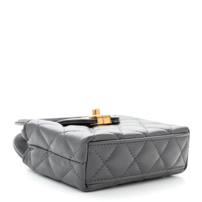 Chanel Shiny Aged Calfskin Quilted Mini Nano Kelly Shopper Grey 4 of 11