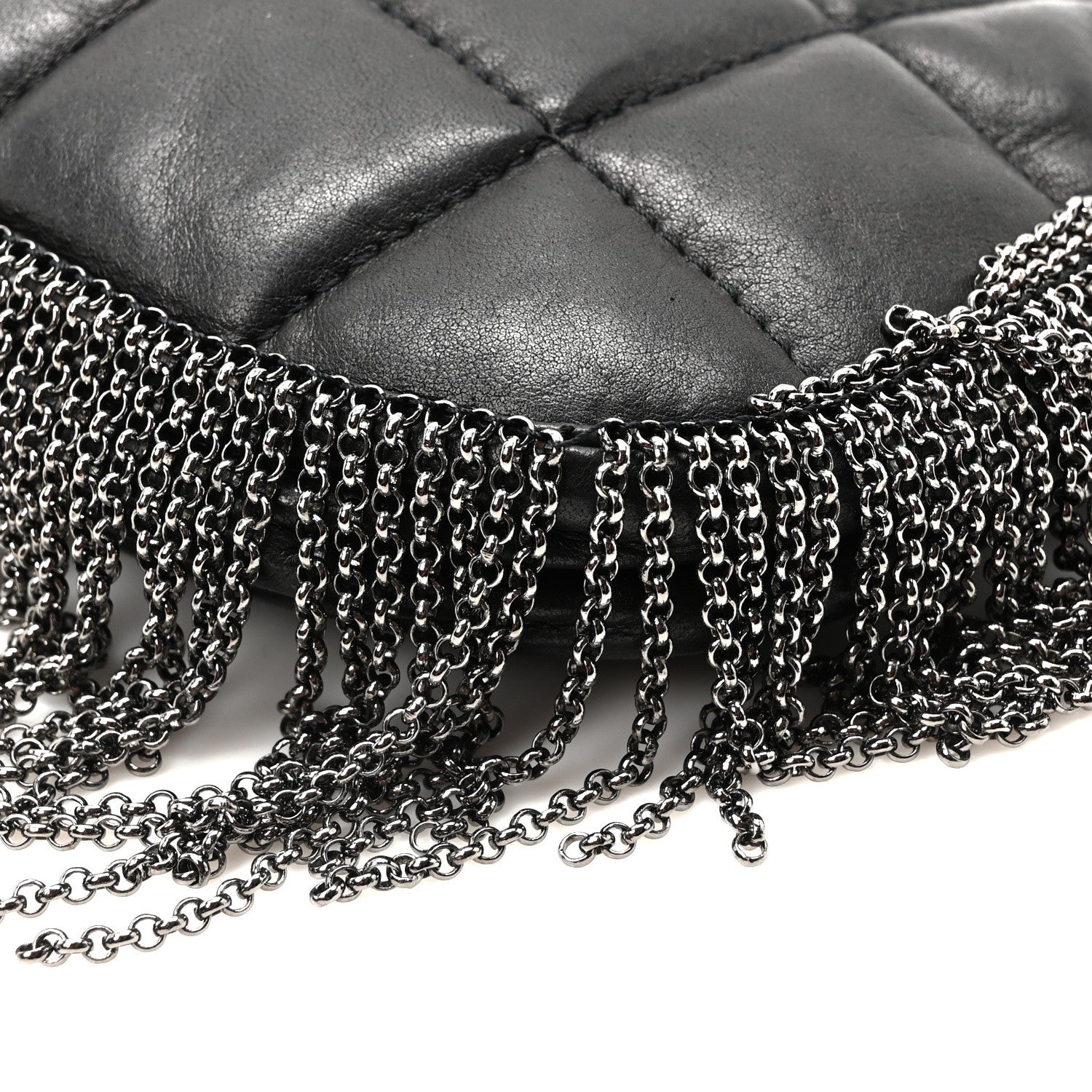 Chanel Lambskin Square Quilted Chain Fringe Pochette Black 10 of 10