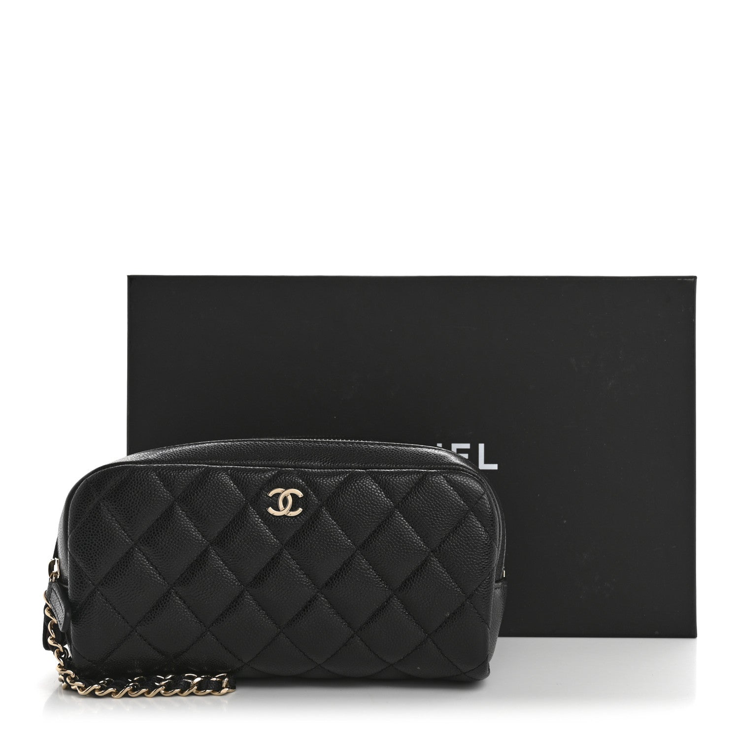 CHANEL ケース Chanel Caviar Quilted Double Zip Pouch Cosmetic Case Black 1750546
