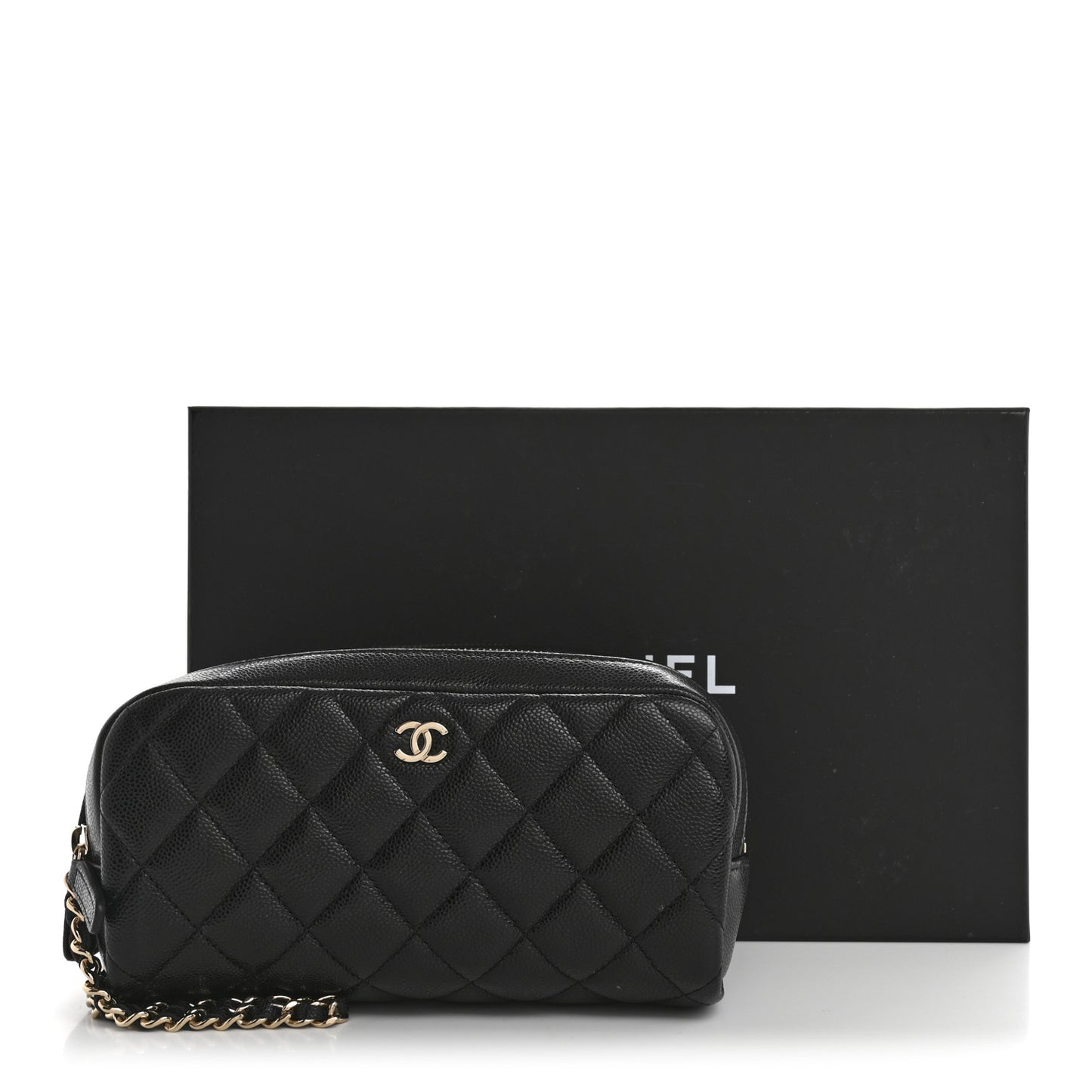 Caviar Quilted Double Zip Pouch Cosmetic Case Black