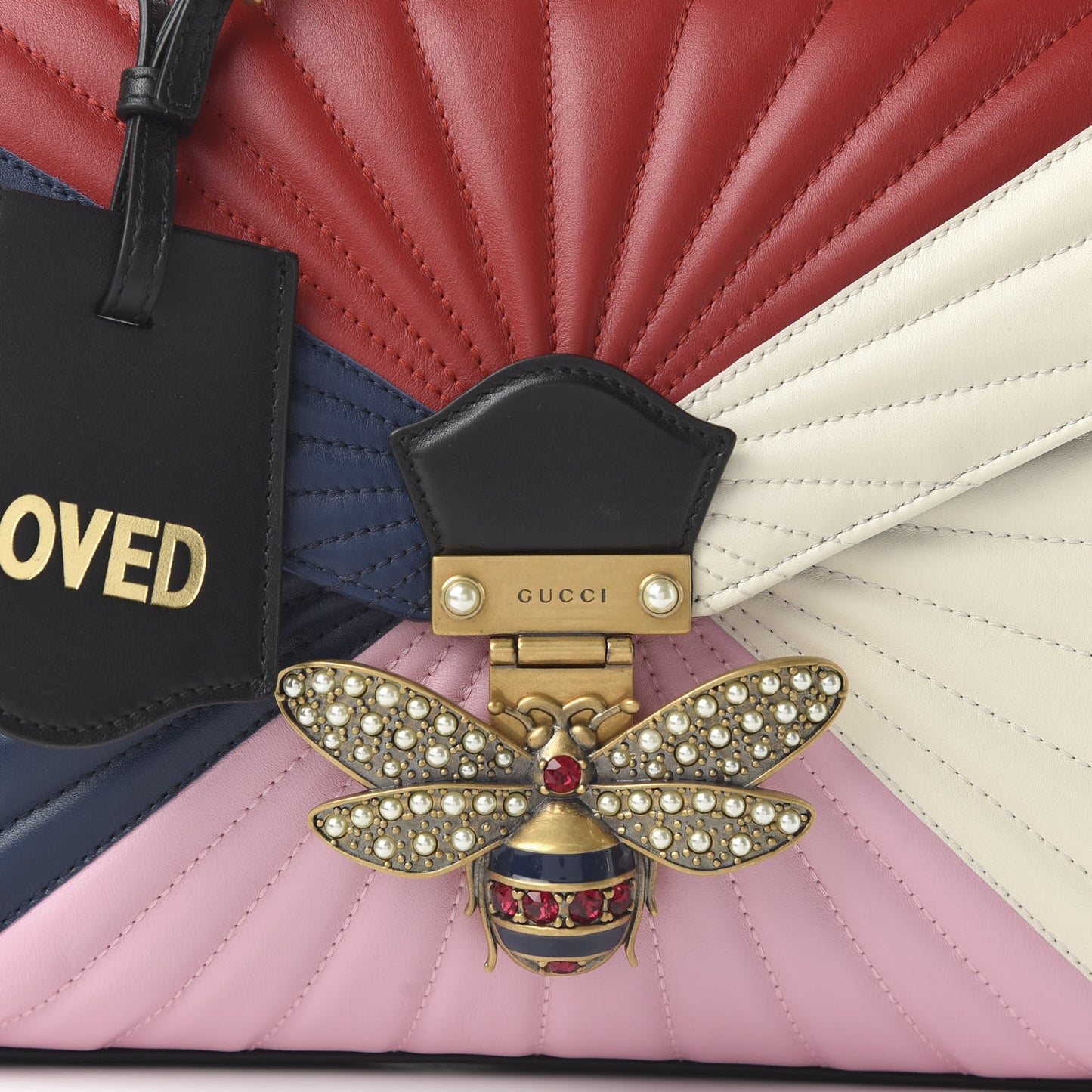 Calfskin Bamboo Trapuntata Queen Margaret Top Handle Bag Blue Agata Hibiscus Red Mystic White Sugar Pink
