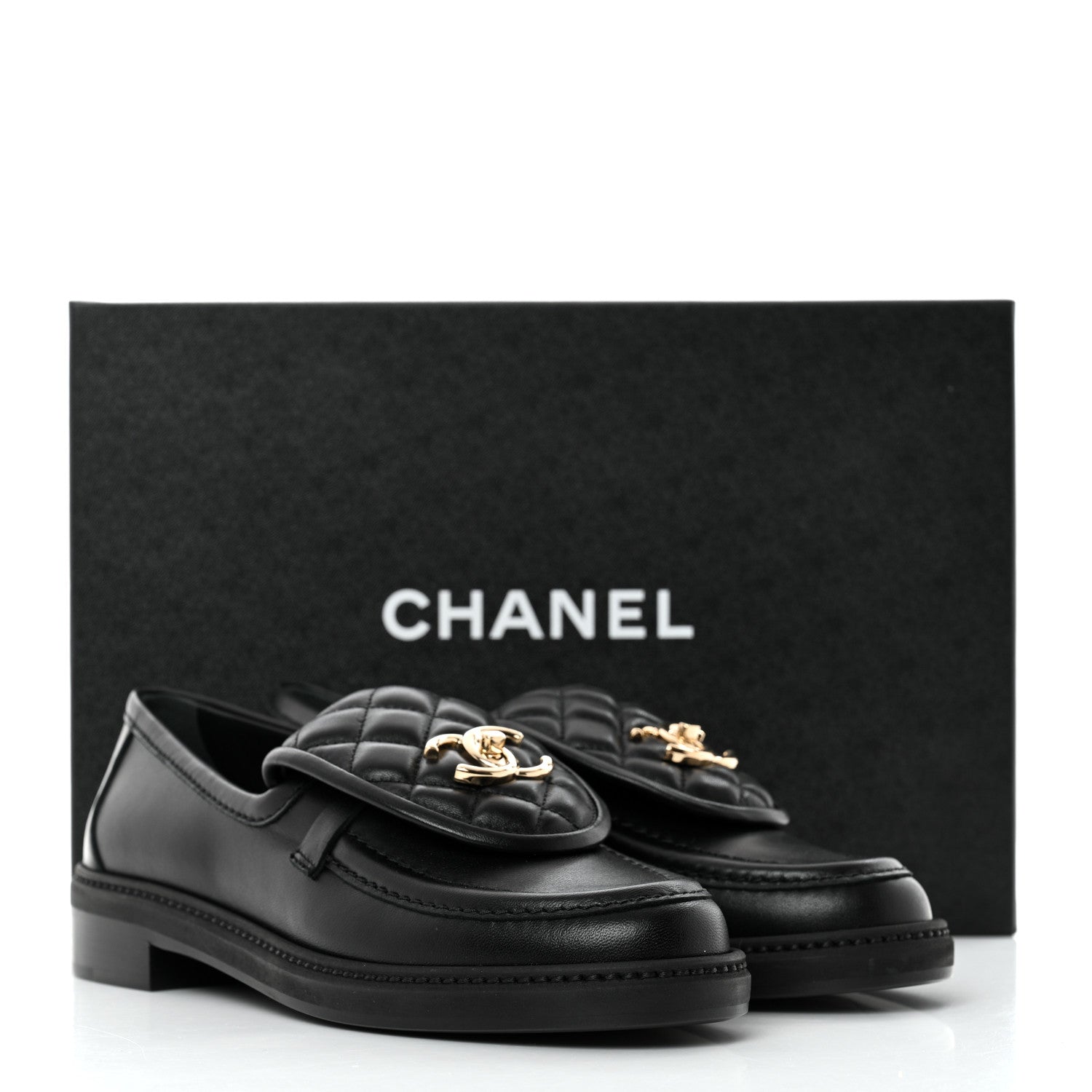 Chanel Lambskin Quilted CC Turnlock Loafers 37 Black 9 of 9