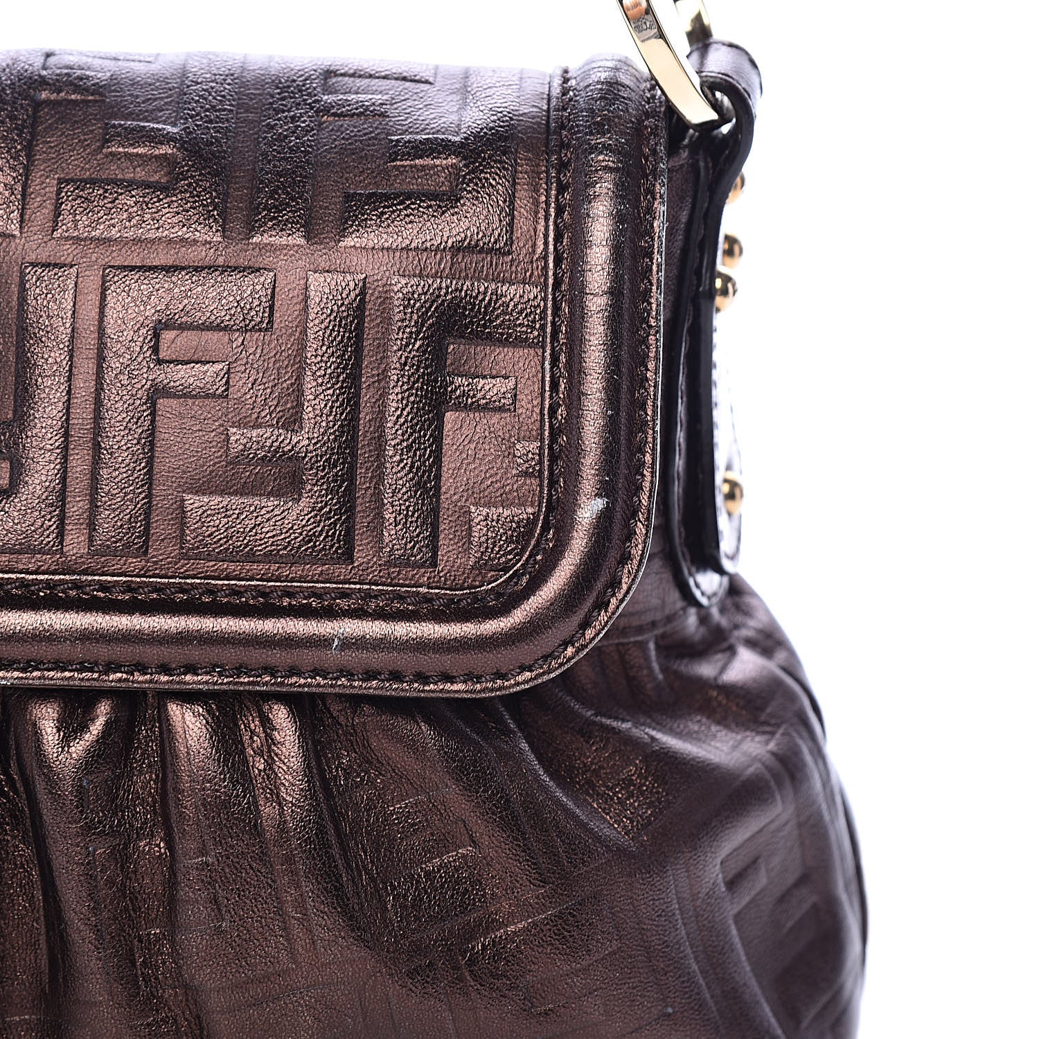 Fendi Metallic Calfskin FF Embossed Small Chef Shoulder Bag Bronze 9 of 12