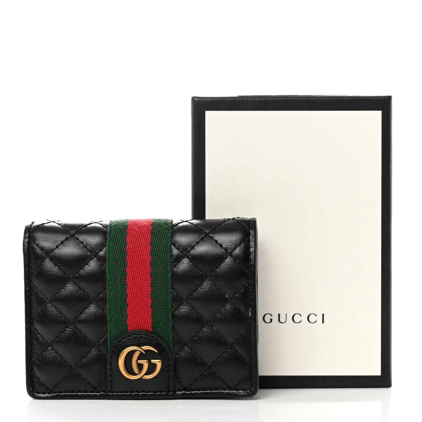 Calfskin Web Trapuntata GG Marmont Card Case Wallet Black