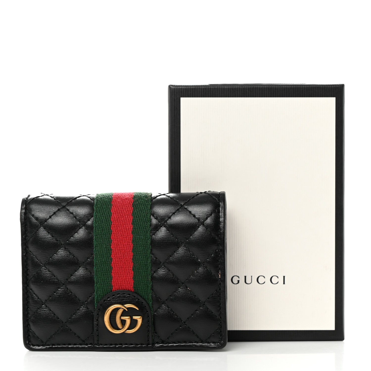 Gucci Calfskin Web Trapuntata GG Marmont Card Case Wallet Black 9 of 10
