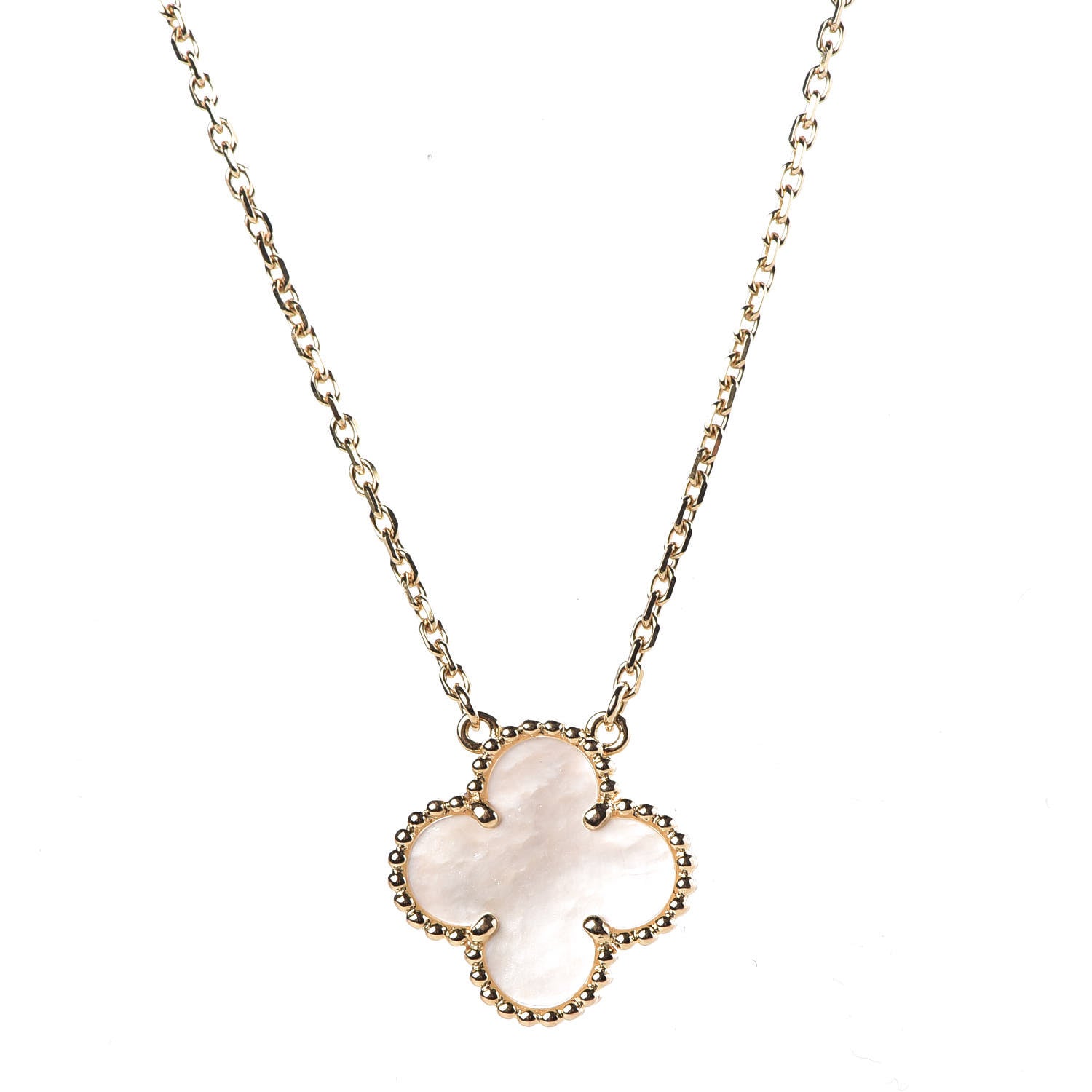 Van Cleef & Arpels 18K Yellow Gold Mother of Pearl Vintage Alhambra Pendant Necklace 4 of 7