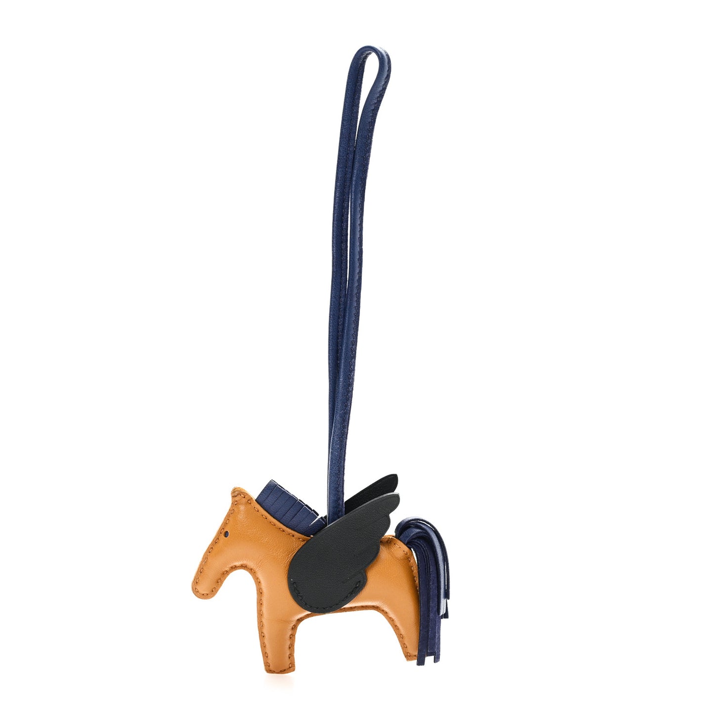 Milo Lambskin Grigri Rodeo Pegase Horse Bag Charm PM Sesame Black Bleu Saphir
