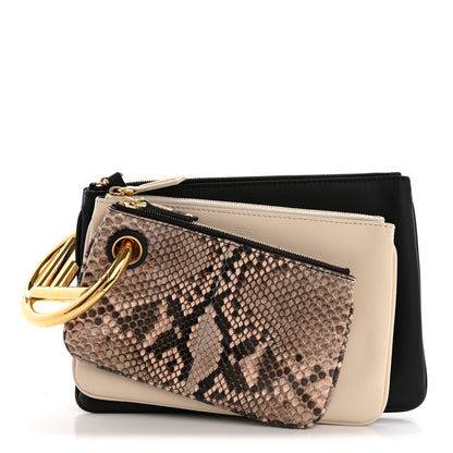 Fendi Vitello Century Snakeskin F is Fendi Tri-Color Triplette Pouch Set Powder Camelia Black 1 of 19