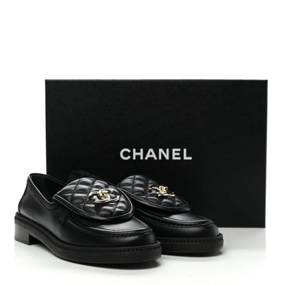 Chanel Lambskin Quilted CC Turnlock Loafers 37 Black 9 of 9