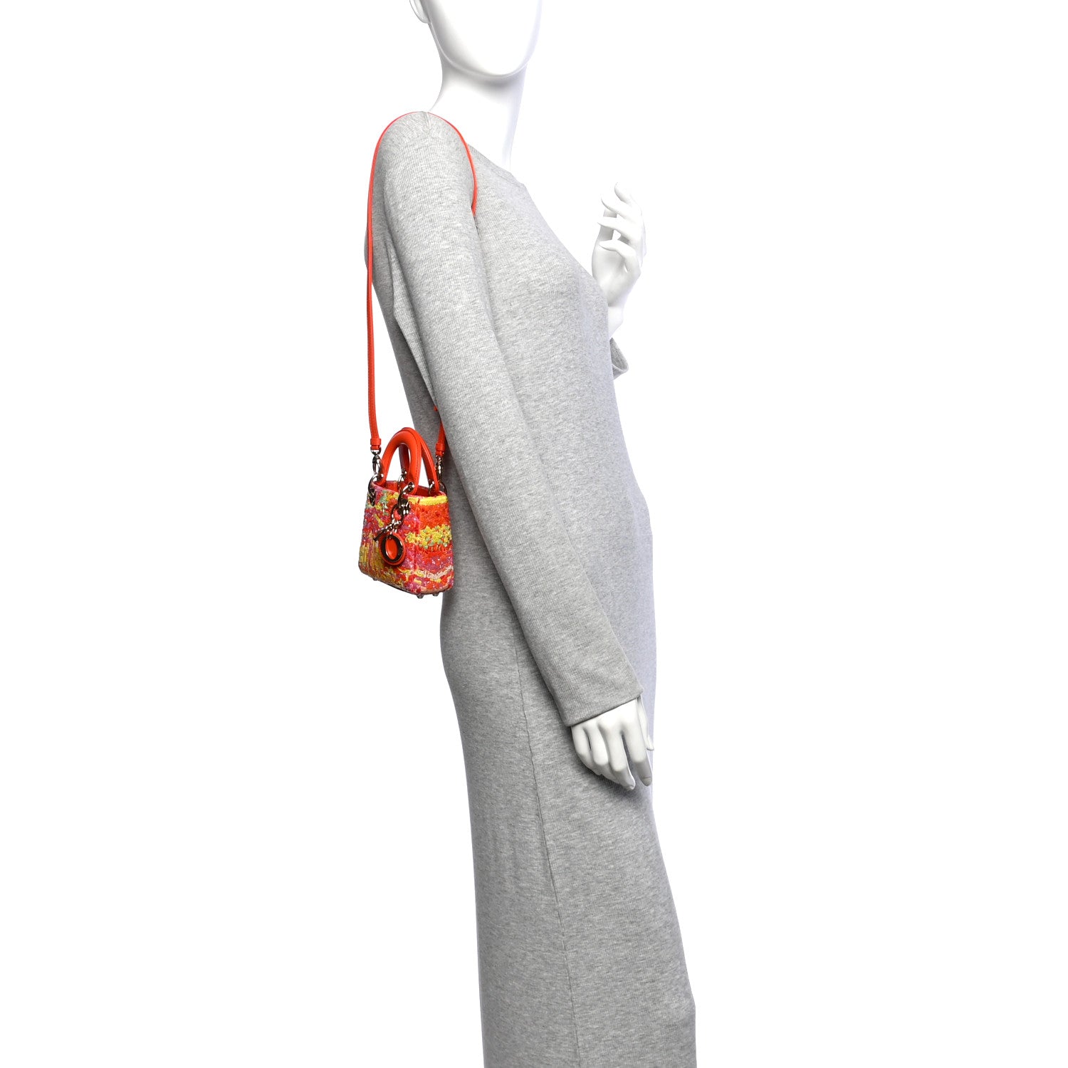 Christian Dior Beaded Embroidery Lambskin Micro Lady Dior Orange Multicolor 2 of 11