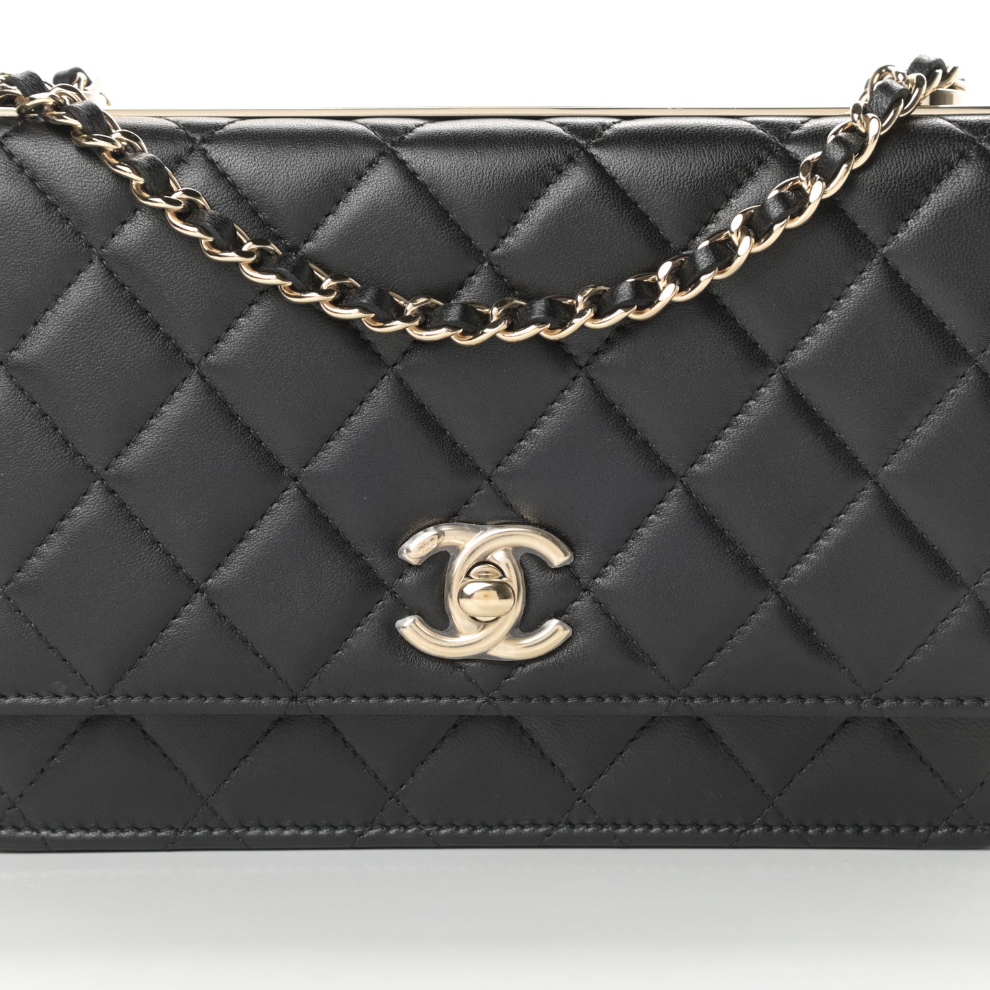 Lambskin Quilted Trendy CC Wallet On Chain WOC Black