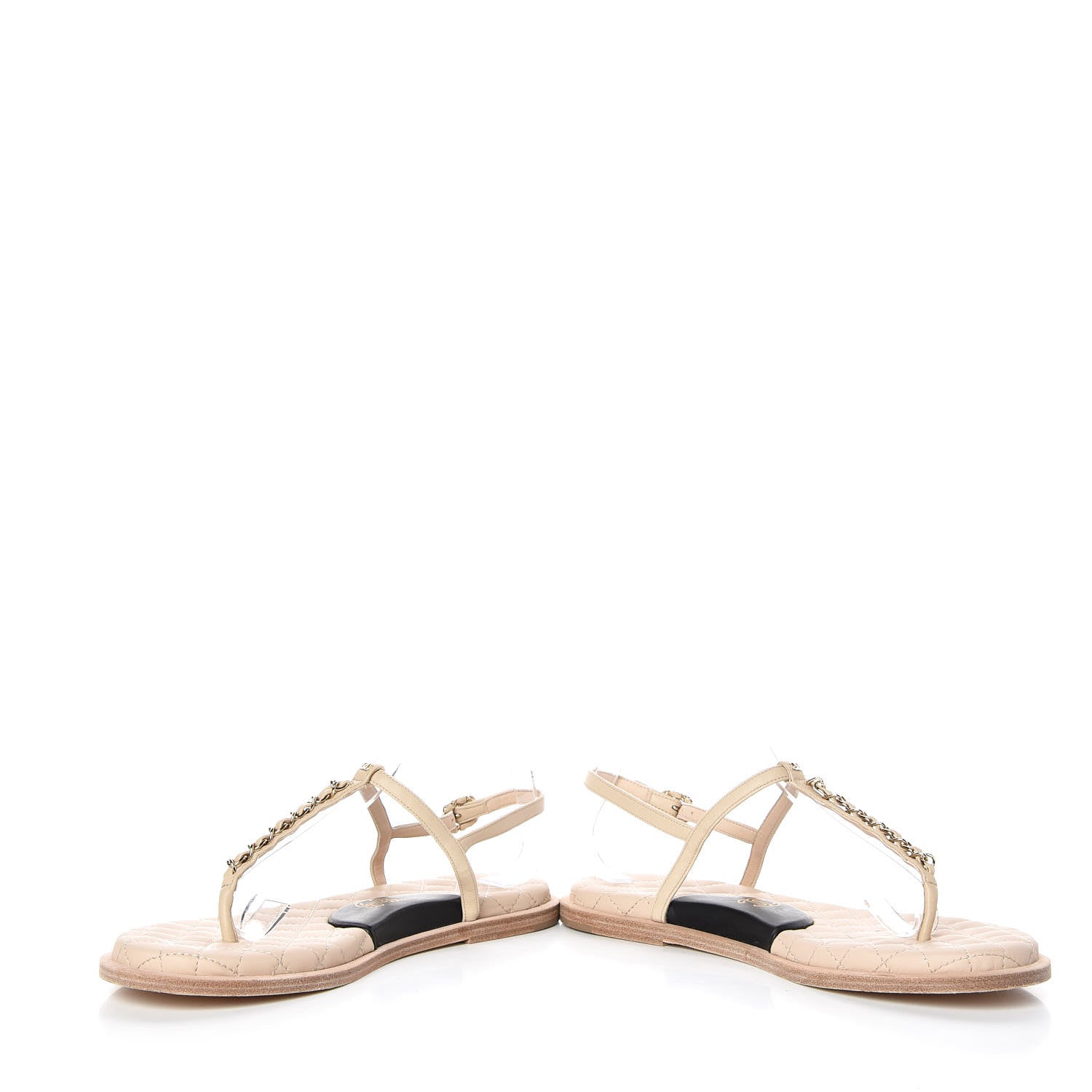 Chanel Lambskin CC Chain Thong Sandals 39 Beige Black 5 of 10