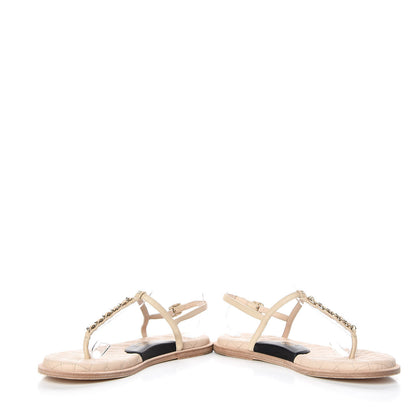 Chanel Lambskin CC Chain Thong Sandals 39 Beige Black 5 of 10