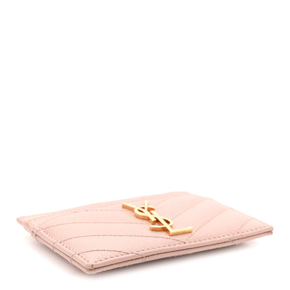 Saint Laurent Grain De Poudre Matelasse Chevron Monogram Credit Card Case Pale Pink 4 of 9