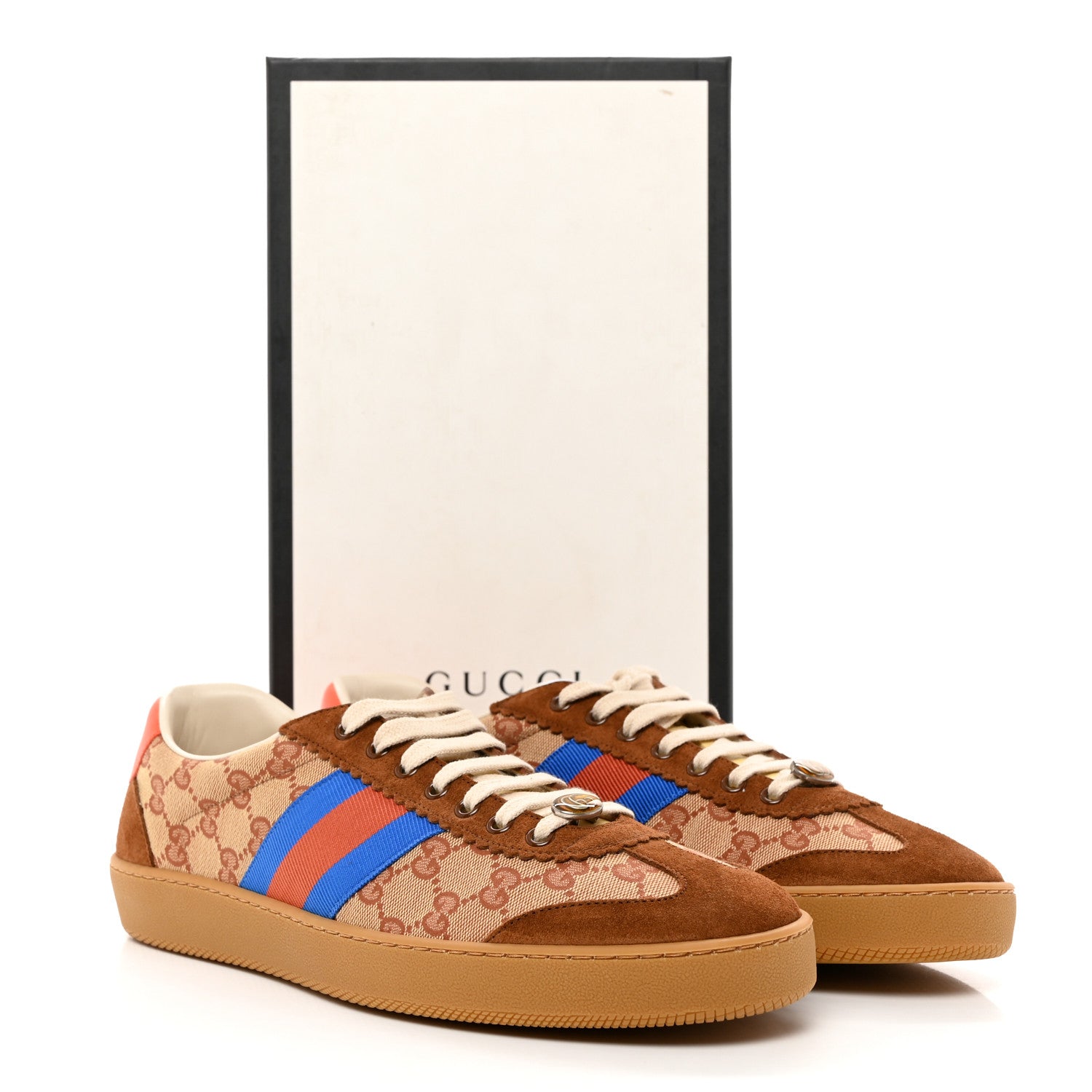 Gucci GG Monogram Suede Web Mens G74 Sneakers 11 Beige Ruggine Cuir 2 of 9