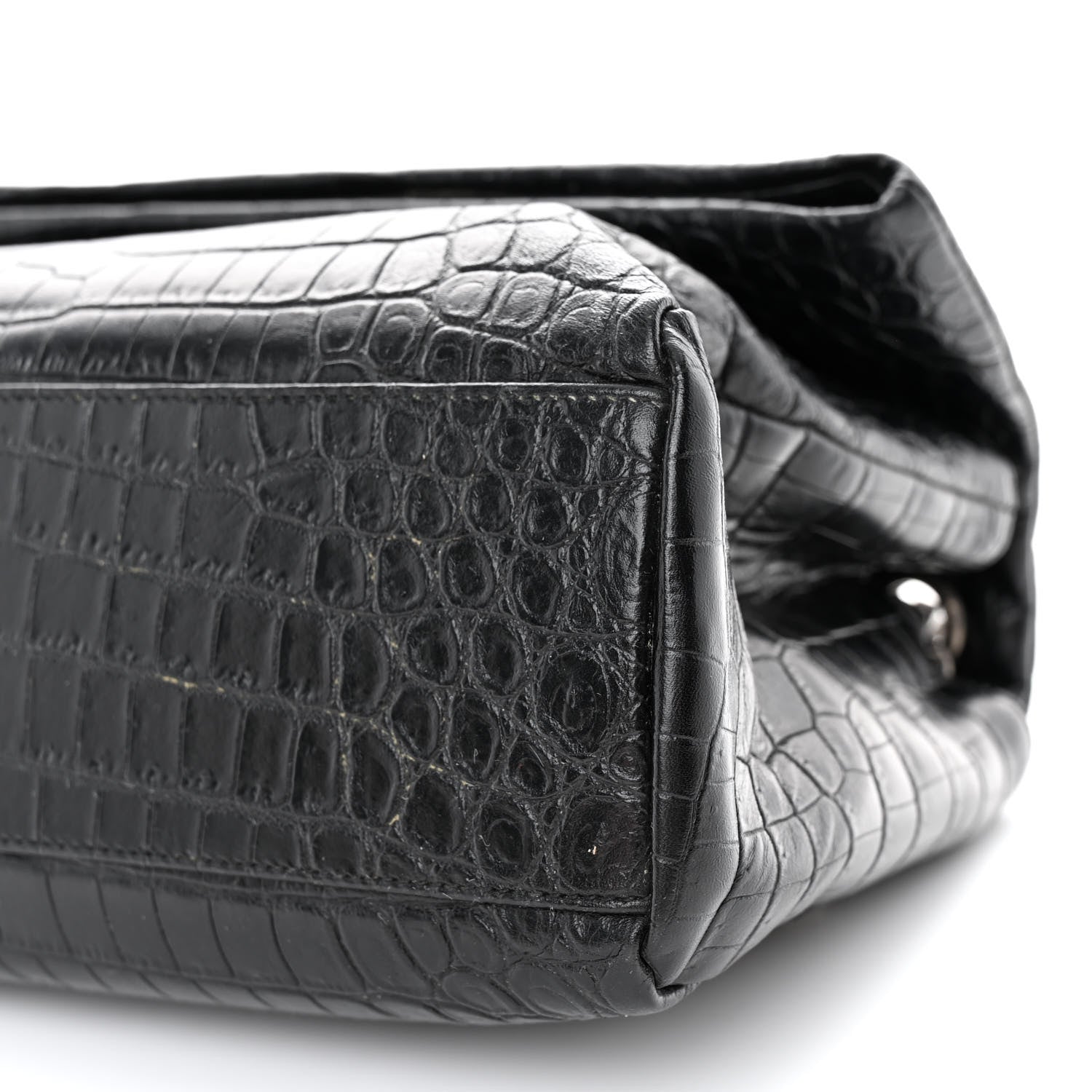 Saint Laurent Calfskin Crocodile Embossed Medium West Hollywood Monogram Fold-Over Black 10 of 10