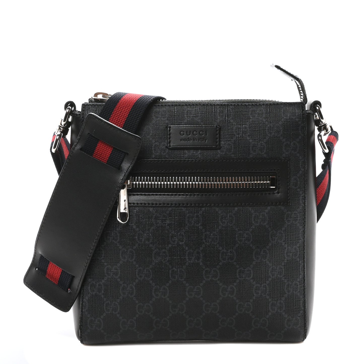 GG Supreme Monogram Web Small Flat Messenger Bag Black Grey