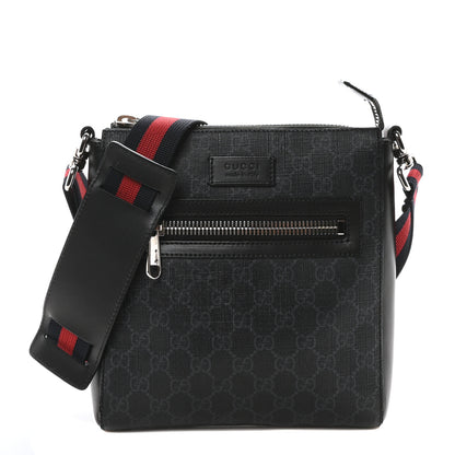 Gucci GG Supreme Monogram Web Small Flat Messenger Bag Black Grey 1 of 10