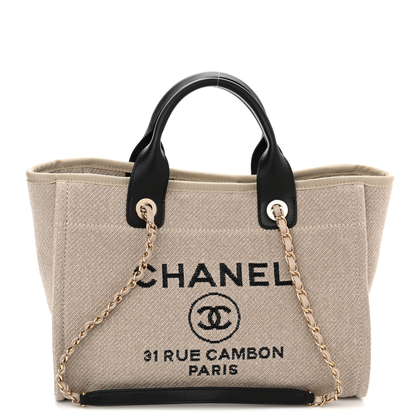 Mixed Fibers Small Deauville Tote Beige Black
