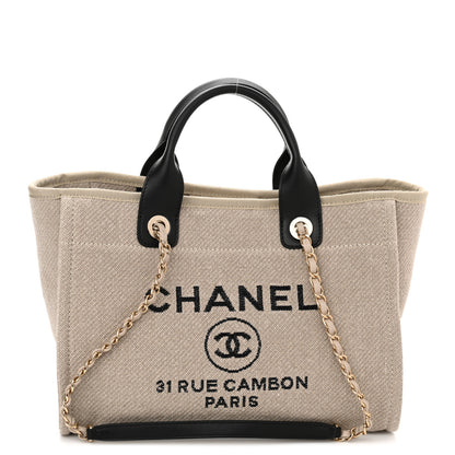 Chanel Mixed Fibers Small Deauville Tote Beige Black 3 of 11