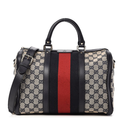 Gucci Monogram Selleria Calfskin Vintage Web Medium Boston Beige Blue 1 of 11
